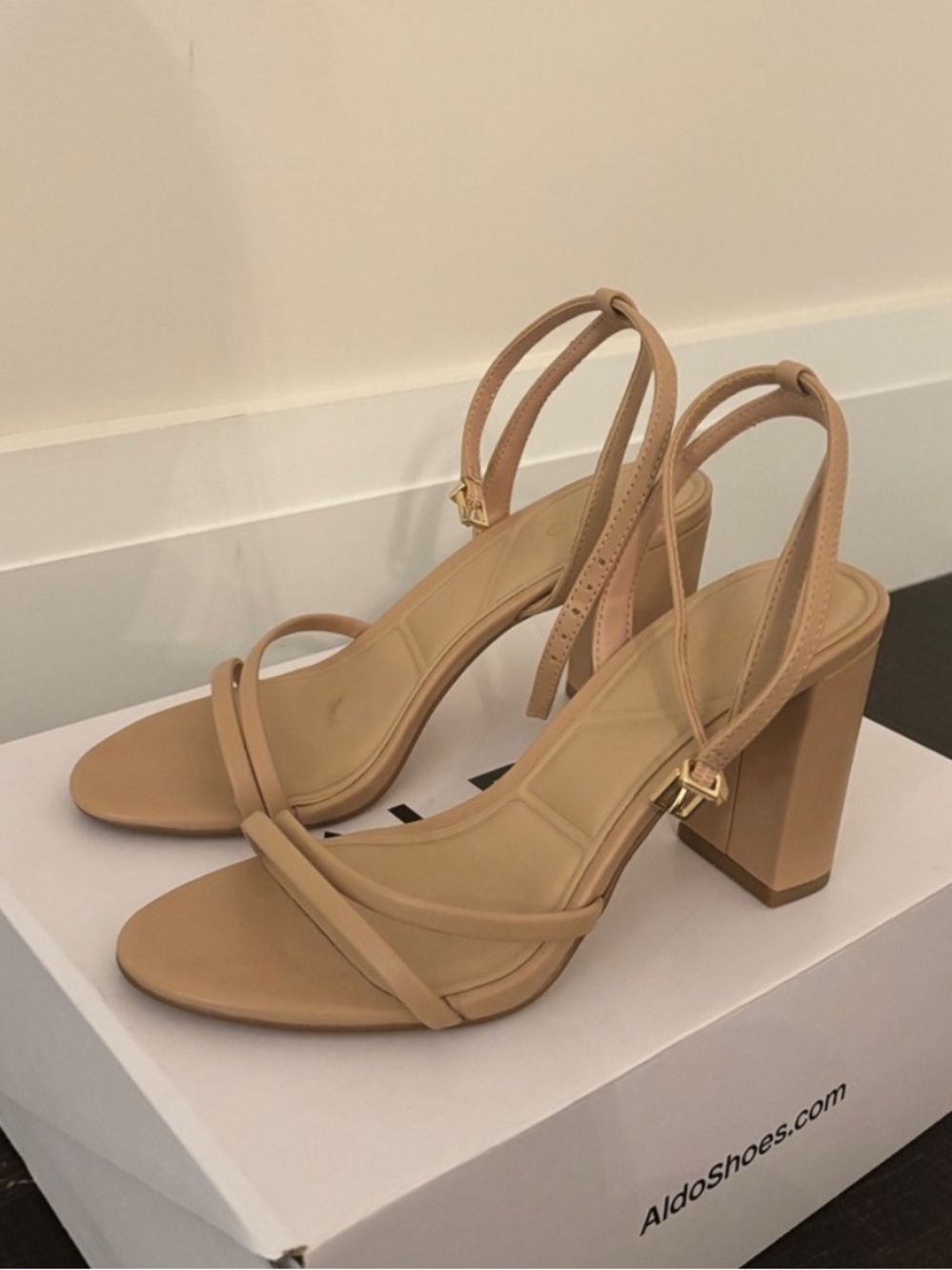 Aldo tan block heels